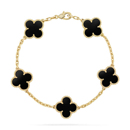 [baslovejewels]CLOVER  5 MOTIFS BLACK ONYX BRACELET