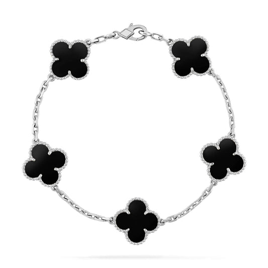 [baslovejewels]CLOVER 5 MOTIF ONYXS  BRACELET SILVER