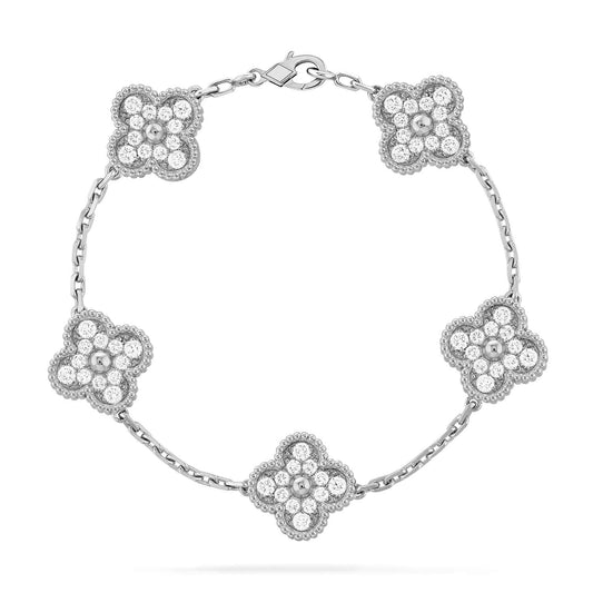 [baslovejewels]CLOVER 5 MOTIFS  DIAMOND BRACELET SILVER