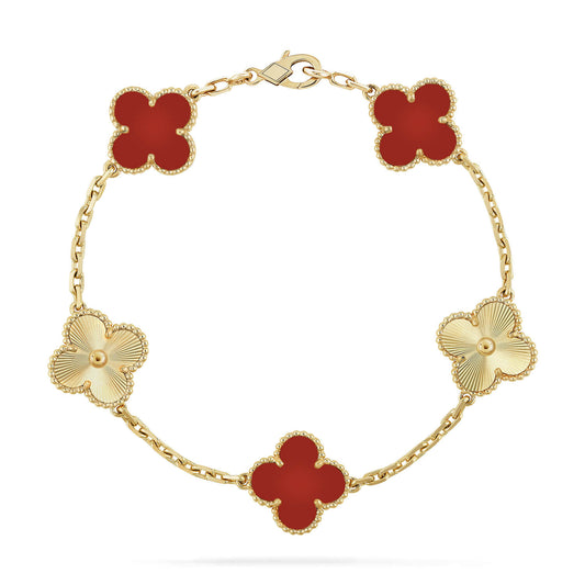 [baslovejewels]CLOVER  5 MOTIFS CARNELIAN GOLD BRACELET