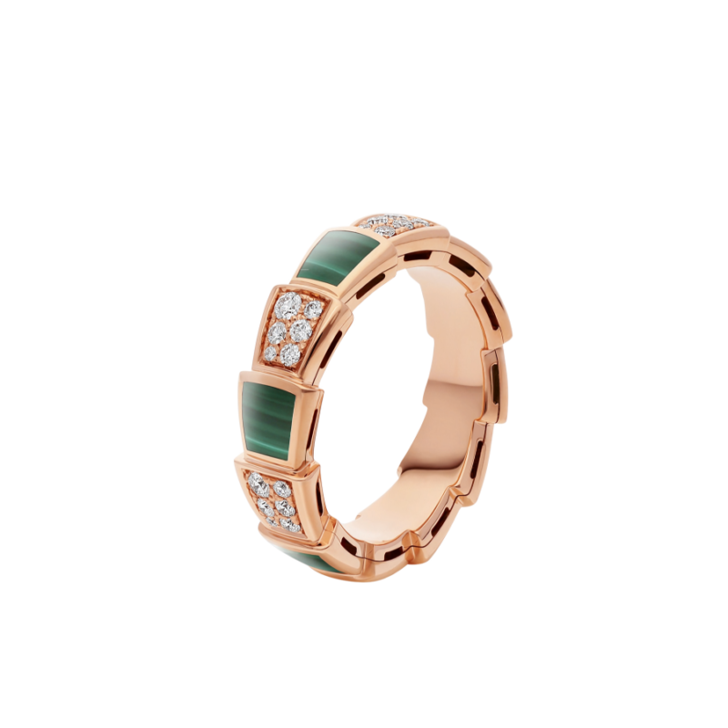 [baslovejewels]SERPENTI RING PINK GOLD MALACHITE DIAMOND PAVED 4MM