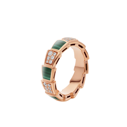 [baslovejewels]SERPENTI RING PINK GOLD MALACHITE DIAMOND PAVED 4MM