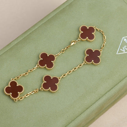 [baslovejewels]CLOVER 5 MOTIFS RED AGATE  BRACELET