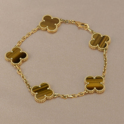 [baslovejewels]CLOVER  5 MOTIFS TIGER EYE BRACELET