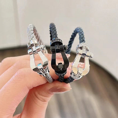 [baslovejewels]FORCE LARGE HORSESHOE HALF DIAMOND BRACELET ROSE GOLD