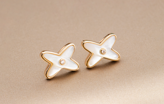 [baslovejewels]JEUX DE WHITE MOP PINK GOLD DIAMOND EARRINGS