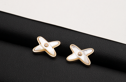 [baslovejewels]JEUX DE WHITE MOP ROSE GOLD DIAMOND EARRINGS