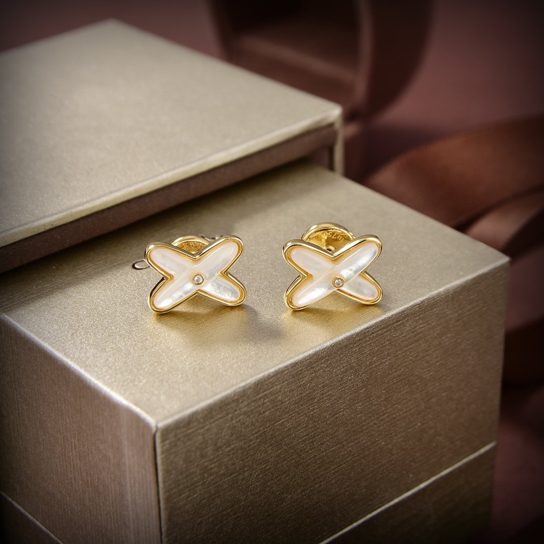 [baslovejewels]JEUX DE WHITE MOP GOLD DIAMOND EARRINGS