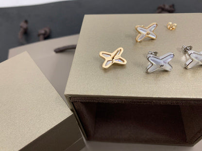 [baslovejewels]JEUX DE WHITE MOP SILVER DIAMOND EARRINGS