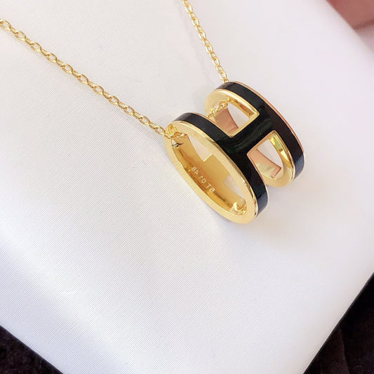 [baslovejewels]HM CLIC BLACK ENAMEL GOLD NECKLACE