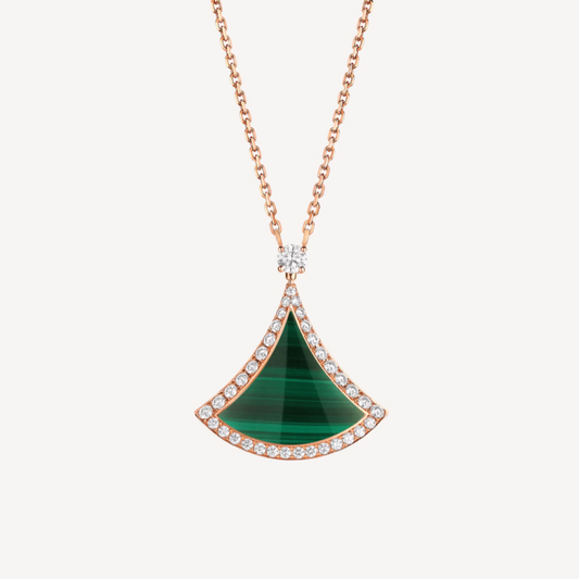 [baslovejewels]DREAM MALACHITE DIAMOND PAVED PINK GOLD NECKLACE