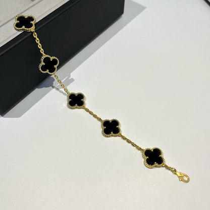 [baslovejewels]CLOVER  5 MOTIFS BLACK ONYX BRACELET