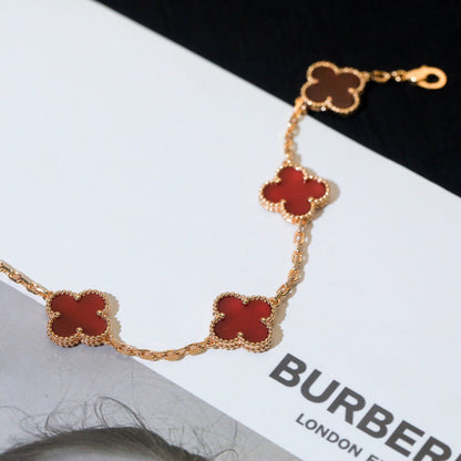 [baslovejewels]CLOVER 5 MOTIFS RED AGATE  BRACELET