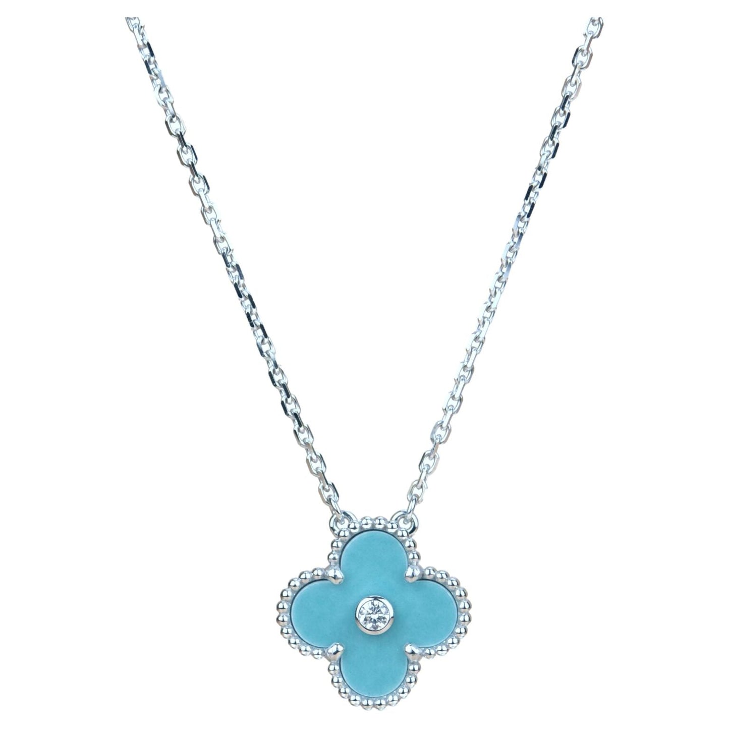[basloveJW]CLOVER 15MM DIAMOND SVRES PORCELAIN  NECKLACE SILVER