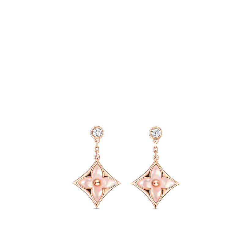 [baslovejewels]DOUBLE STAR PINK GOLD MOP DROP EARRINGS
