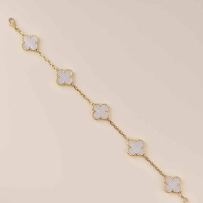 [baslovejewels]CLOVER  5 MOTIF WHITE MOP BRACELET